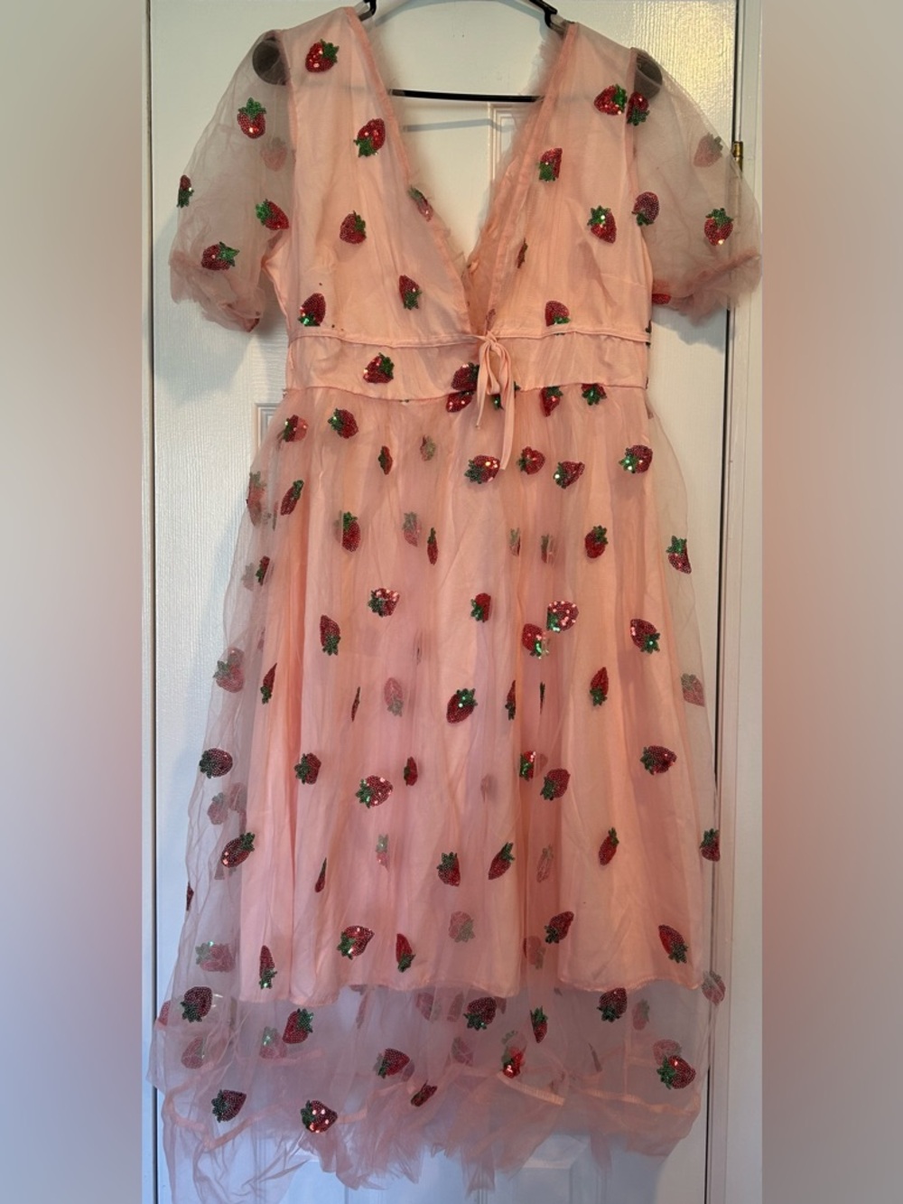 Woman’s ' Pink Strawberry Embellished Tulle Dress